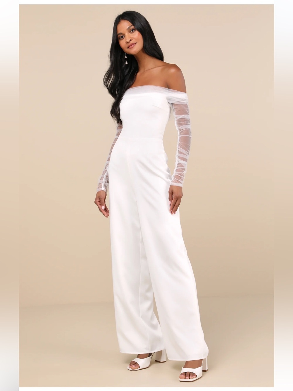 Lulus Eternal Bliss Tulle Off-the-Shoulder Jumpsuit White - Picture 15 of 16
